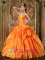 Hope Derbyshire Luxurious Sweetheart Orange Taffeta Quinceanera Dress With floral Decoration On Bust