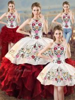 Unique Floor Length White And Red Quinceanera Gown Halter Top Sleeveless Lace Up(SKU SWQD301MTTZA2BIZ)