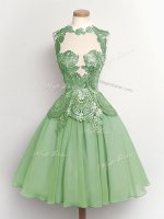 Green A-line Lace Vestidos de Damas Lace Up Chiffon Sleeveless Knee Length