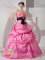 Rose Pink For Sweetheart Quinceanea Dress With Taffeta Sash and Ruched Bodice Custom Made In Raymond New hampshire/NH