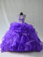 Ball Gowns Quinceanera Dress Purple Scoop Organza Sleeveless Floor Length Lace Up