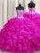 Visible Boning Sleeveless Brush Train Beading and Ruffles Lace Up 15th Birthday Dress
