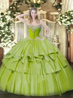 Fantastic Sweetheart Sleeveless Organza and Taffeta Sweet 16 Quinceanera Dress Beading and Ruffled Layers Lace Up