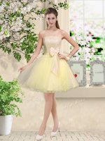 Dynamic Light Yellow Quinceanera Dama Dress Prom and Party with Lace and Belt Off The Shoulder Sleeveless Lace Up
