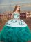 High End Teal Lace Up Straps Sleeveless Floor Length Little Girl Pageant Dress Embroidery and Ruffles