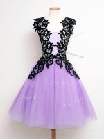 Fancy Tulle Sleeveless Knee Length Quinceanera Court Dresses and Lace
