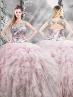 Superior Pink Sleeveless Tulle Zipper Sweet 16 Dresses for Military Ball and Sweet 16 and Quinceanera