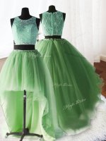 Spectacular Three Piece Scoop With Train Zipper Quinceanera Gowns Yellow Green for Military Ball and Sweet 16 and Quinceanera with Beading and Lace and Ruffles Brush Train