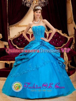 La Coruna Spain Stylish Quinceanera Dress For Strapless Teal Taffeta and Tulle Lace and Appliques Ball Gown