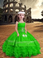 Satin and Organza Zipper Straps Sleeveless Floor Length Girls Pageant Dresses Embroidery and Ruffled Layers(SKU XBLD013-9BIZ)