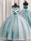 Spaghetti Straps Half Sleeves Organza Floor Length Lace Up Ball Gown Prom Dress in Teal with Beading and Ruching