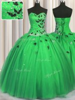 Exquisite Floor Length Green 15 Quinceanera Dress Tulle Sleeveless Beading and Appliques