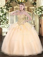 Champagne Lace Up Sweetheart Appliques Sweet 16 Dress Organza Sleeveless