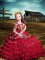 Red Off The Shoulder Neckline Embroidery and Ruffled Layers Girls Pageant Dresses Short Sleeves Lace Up