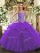 Sleeveless Floor Length Beading and Ruffles Lace Up Quinceanera Dresses with Purple