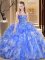 Fancy Floor Length Blue Quinceanera Gowns Organza Sleeveless Beading and Embroidery and Ruffles