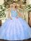 Exquisite Baby Blue Ball Gowns Straps Sleeveless Organza Floor Length Lace Up Beading and Ruffles Quinceanera Dresses