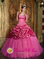 Marion Massachusetts/MA Sweetheart Pick -ups and Jacket Quinceanera Dress With Hot Pink Taffeta and Organza Appliques(SKU QDZY159J3BIZ)