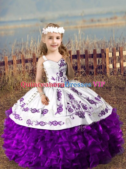 Top Selling Straps Sleeveless Organza Little Girl Pageant Gowns Embroidery and Ruffles Lace Up - Click Image to Close
