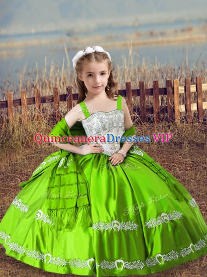 Super Sleeveless Lace Up Floor Length Beading and Embroidery Kids Formal Wear - Click Image to Close