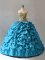 Deluxe Beading and Pick Ups Sweet 16 Dresses Aqua Blue Lace Up Sleeveless Brush Train