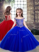 Royal Blue Sleeveless Beading and Appliques Floor Length Little Girls Pageant Dress Wholesale(SKU PAG1224BIZ)