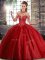 Wine Red Tulle Lace Up Sweet 16 Quinceanera Dress Sleeveless Brush Train Beading