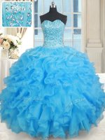 Baby Blue Sweet 16 Dresses Military Ball and Sweet 16 and Quinceanera with Beading Sweetheart Sleeveless Lace Up