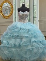 Free and Easy Sequins Floor Length Light Blue Sweet 16 Quinceanera Dress Sweetheart Sleeveless Lace Up
