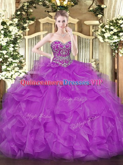 Ball Gowns Sweet 16 Quinceanera Dress Fuchsia Sweetheart Organza Sleeveless Floor Length Lace Up - Click Image to Close