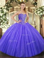 Elegant Blue Sleeveless Beading Floor Length Sweet 16 Dresses