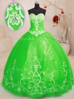 Tulle Lace Up Quinceanera Dresses Sleeveless Floor Length Beading and Appliques