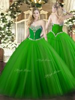 Noble Green Tulle Lace Up Sweetheart Sleeveless Floor Length 15 Quinceanera Dress Beading