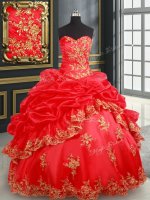 Pick Ups Floor Length Ball Gowns Sleeveless Red Vestidos de Quinceanera Lace Up