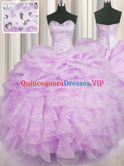 Modest Sweetheart Sleeveless Lace Up 15th Birthday Dress Lilac Organza - Click Image to Close