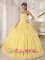 Dornstetten Organza and Tulle Light Yellow Sweetheart Lace Decorate Luxurious floor length Quinceaners Dress
