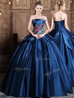 Navy Blue Lace Up Ball Gown Prom Dress Appliques Sleeveless Floor Length