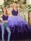 Purple and Multi-color Tulle Backless 15 Quinceanera Dress Sleeveless Floor Length Beading and Ruffles