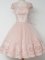 Peach Cap Sleeves Tulle Zipper Quinceanera Court Dresses for Prom and Party and Wedding Party