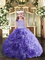 Discount Floor Length Lavender Pageant Dress Womens Fabric With Rolling Flowers Sleeveless Beading