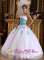 Elegant Sweetheart White and Blue Quinceanera Dress For With Appliques Organza Ball Gown inOrangeburg South Carolina S/C