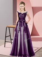 Dark Purple Sleeveless Floor Length Beading and Lace Zipper Court Dresses for Sweet 16