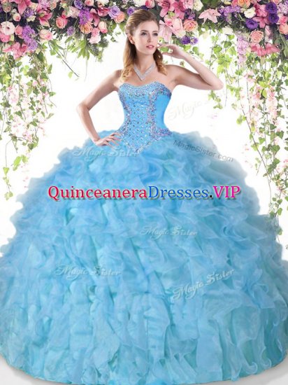 Chic Floor Length Lace Up Quinceanera Dresses Baby Blue for Military Ball and Sweet 16 and Quinceanera with Beading and Ruffles - Click Image to Close