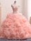 Clearance Pink Ball Gowns Beading and Ruffles Quince Ball Gowns Zipper Organza Sleeveless Floor Length
