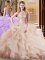 Designer Scoop Peach Ball Gowns Beading and Ruffles Ball Gown Prom Dress Lace Up Tulle Sleeveless