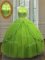 Eye-catching Yellow Green Lace Up High-neck Beading and Appliques Sweet 16 Dress Tulle Sleeveless