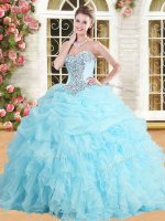 Baby Blue Ball Gowns Appliques and Ruffles and Pick Ups Quinceanera Dresses Lace Up Organza Sleeveless Floor Length