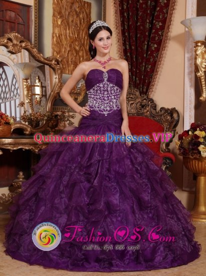 Cauca colombia Princess Beaded Decorate Sweetheart Popular Purple Quinceanera Dress with Tulle Ruffles - Click Image to Close