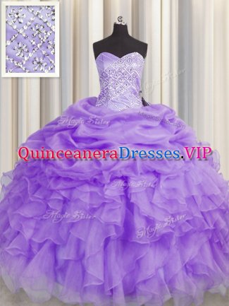 Vintage Lavender Sleeveless Beading and Ruffles Floor Length 15 Quinceanera Dress