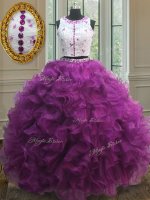 Fantastic Scoop Appliques and Ruffles Sweet 16 Dress Fuchsia Clasp Handle Sleeveless Floor Length(SKU PSSW0128-3BIZ)